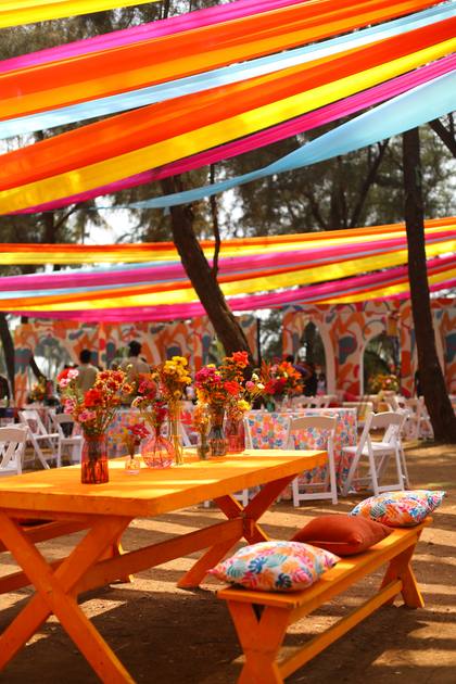 Ceiling and Tablescape — Mehendi decor — ITC Grand Goa
